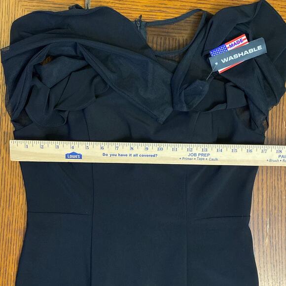 Ruffle Sheer Illusion Little Black Dress Classic Minimal 10 Luxury R&M Richards - Picture 6 of 10